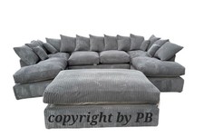 Cinema U SHAPE SOFA SALE , Brand New Grey cord Corner Sofa Bed With  Footstool