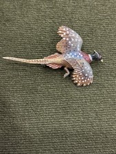 Vintage Painted Plastic Pheasant Bird Brooch Pin