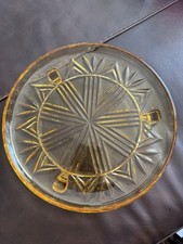 1920's Vintage Moulded Amber Glass Cake Stand.  Art Deco Geometric Style,