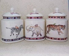  Set of 3 Vintage ARTHUR WOOD Noah's Ark Ceramic Jars: Elephant, Tiger and Zebra