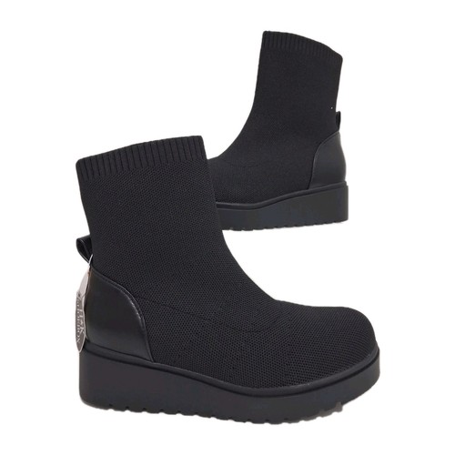 Ladies black wedge ankle boots - black,