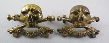 Military Collar Badge x 2  British Army  17th/21st Lancers Cavalry Death Skull