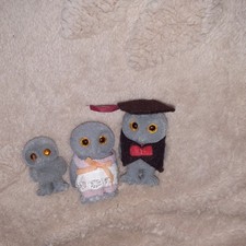 Sylvanian Families Treefellow Owl Parents And Child Vintage Figures Vgc