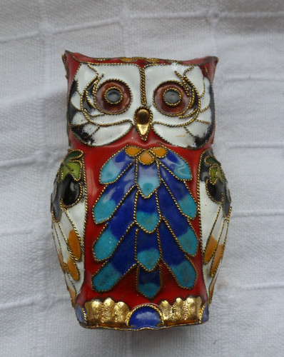 Cloisonné brass enamel owl - brass,