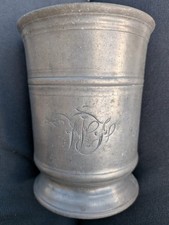 Victorian Pewter Pint Tankard VR30 stamp + WF initials + Red Lion pub name. 