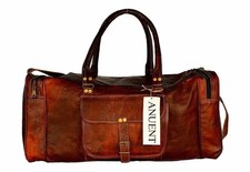 New Men's genuine Leather large vintage duffle travel gym weekend overnight bag