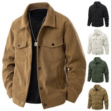 Men's Corduroy Jacket Casual Long Sleeve Shacket Baggy Coat Lapel Button-Up 2025