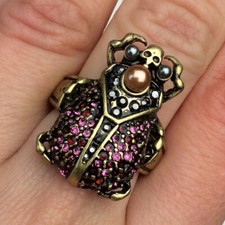 Vintage Style Art Deco Red Pink Egyptian Scarab Beetle Insect Ring N 1/2  7