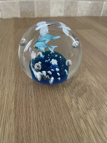 Glass paperweight with blue - paperweight,