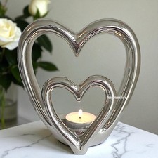 Silver Double Heart Candle