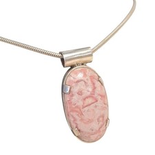 RHODOCHROSITE 925 Silver Oval Pendant With Necklace