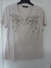 LADIES BEIGE BEADED PATTERNED SHORT SLEEVED TOP SIZE M BY BON MARCHE CASUAL