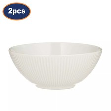 Cereal Bowl Linear White Stoneware Round Breakfast Food Soup Serving Bowls 2pcs