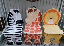 Wooden Children's Chairs – Giraffe ,Lion & Zebra Set