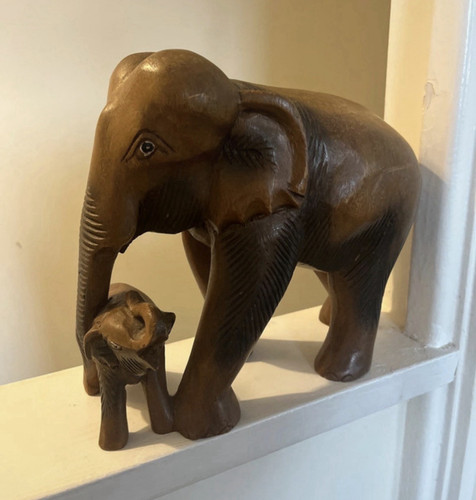 Hand carved wooden elephant - wooden, &