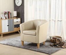 Tub Chair PU Faux Leather Armchair Office Reception Sofa Living Room Ivory