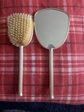 Vintage Vanity Hair Brush And Hand Held Mirror Dressing Table Set Gold Fabric