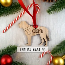 Personalised Dog Wooden Oak Decoration - Christmas Tree gift - English Mastiff