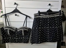 Karen Millen Black Bandage Embelished Knit Crop Top And Skirt, Size Large BNWT