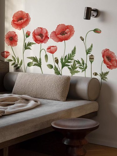 Red poppy flower wall sticker - poppy,