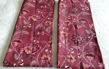 NEW Pair of Burgundy Floral Canvas Lined Pencil Pleat Curtains 45 x 54 in Drop