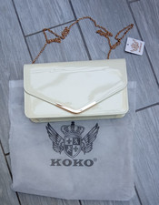 Koko Cream Patent Evening Envelope Bag Party Bridal Wedding Handbag Gold Chain 