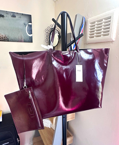 Burgundy faux leather tote - m&s,