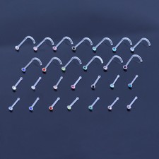 Nose Stud Hook Screw Bioflex PTFE Bioplast Flexi With Coloured Crystal Gems