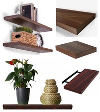 HUDSON WALNUT FLOATING WALL MOUNTED SHELF KITCHEN BATH LIVING ROOM SHELVES UNITS