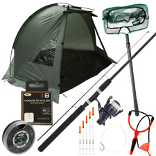 COMPLETE STARTER BEGINNER FISHING KIT SET ROD REEL FLOATS HOOKS SHOT NET SHELTER