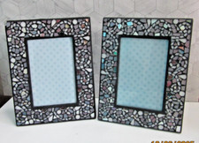 Black Mosaic Glass Photo Frame – Iridescent Tile Border – 9x13cm Aperture – Pair