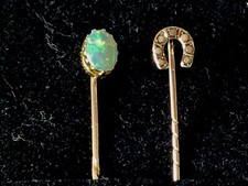 TWO VINTAGE 9K GOLD STICK PINS