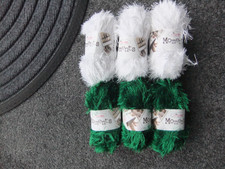 6 Balls King Cole Moments Eyelash Yarn 50g Balls - 3 White & 3 Emerald