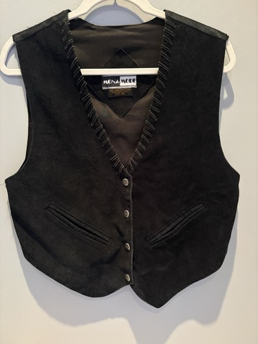 Vintage black leather - black, vest