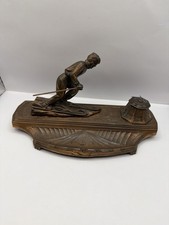 Art deco skier inkwell - skier, spelter