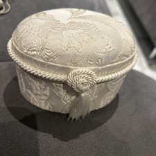 Vintage M&S Jewellery Box Case Cream Satin Brocade Beautiful