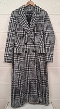 Ladies KAREN MILLEN black & white Double-Breasted Wool Blend Coat UK12 - CG CB5