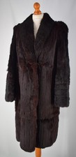 Ladies Vintage Dark Aubergine Brown Real Fur Coat Size UK 12