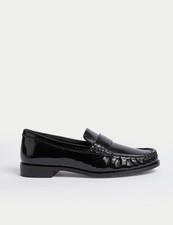 Marks & Spencer Womens Black Leather Flat Loafer Shoes - M&S