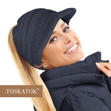 TOSKATOK Ladies Slouchy Peaked Ponytail Messy Bun Beanie Hat Cap