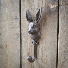 Cast Iron Bronze Hare Coat Hook Rabbit Wall Hanger Storage Old Style Decoration