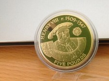 Alderney Henry VIII £5  Proof quality  925 silver coin with 24ct Gold plating
