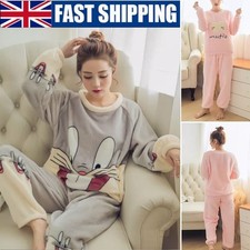 Ladies womens Coral Fleece Warm Cosy pyjamas Long Sleeve Bottom Pajama set Pjs