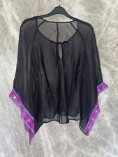 Black Boho 70s Vibe Sheer Top Size 10 Bell Sleeve Disco Diva Abba Fancy Dress
