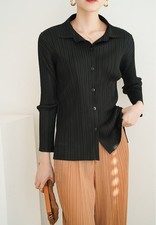 Pleats Please Issey Style Pleated Long Sleeve Shirts with Buttons in 3 Colors