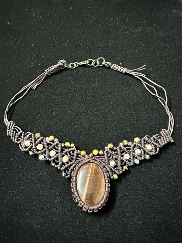 Micro macrame necklace dark - macrame,