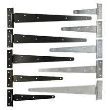 Tee Hinges 8" - 24" Med Duty T Hinge Door Gate Shed Black Galv Zinc Plate Pair