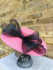 pink black large fascinator millinery burlesque headband wedding hat ascot