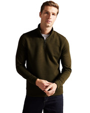 Men's Ted Baker Tolti Quilted Jersey Half Zip Jumper, Sweatshirt in Khaki, XL