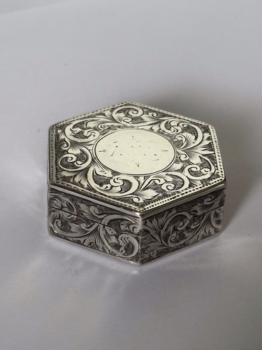 Antique silver hexagonal pill - antique,